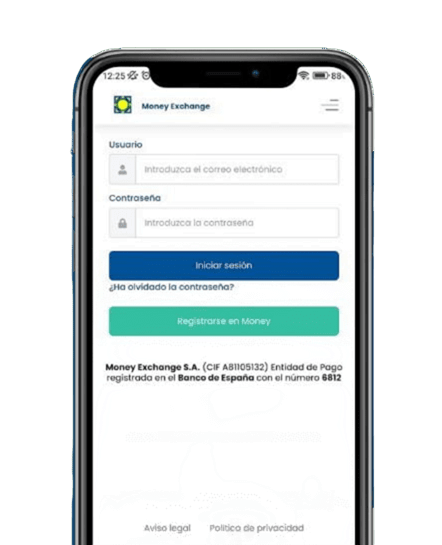Teléfono con el acceso a la aplicación de Money Exchange